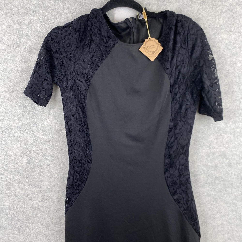 Fortric Dress Womens Small Black Lace Mermaid Maxi Short Sleeve Formal Gown